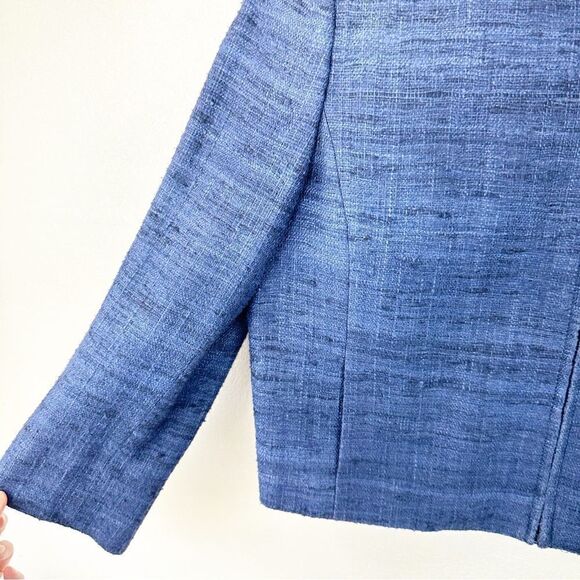 Akris Silk Faux Leather Crop Jacket Zip Size 8 Navy Tweed - Picture 4 of 6